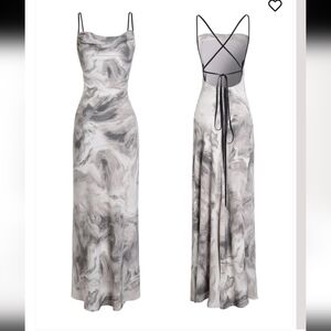 Luluswings Womens Gray Y2K Whimsigoth Marble Mystique Print Maxi Slip Dress M